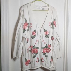 VTG cardigan Embroidered Crochet Trim Maggie Lawrence Plus Size